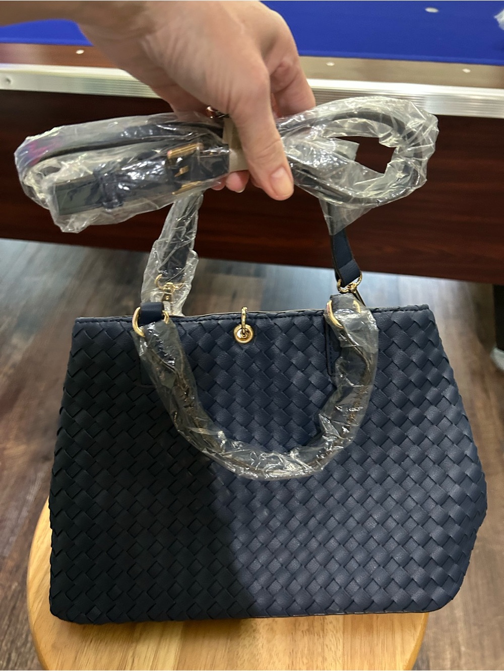 41 Hawthorn Navy Woven Tote with Gold Hardware
